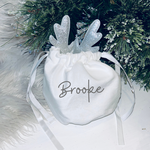 Personalised white reindeer pouch