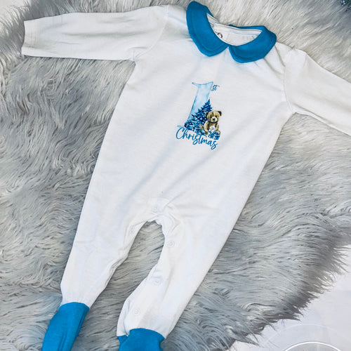 Blue first Christmas baby grow (optional personalisation)