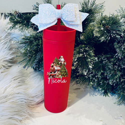 Vintage Santa train skinny tumbler