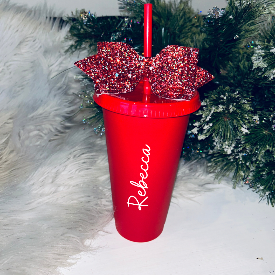 Personalised red cold cup with optional bow