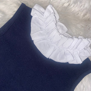 Girls navy & white ruffle dress