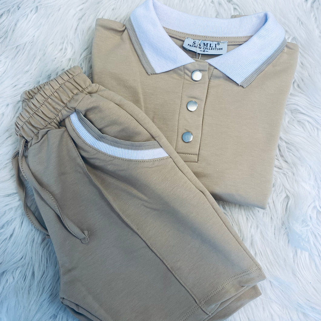 Boys beige polo shirt & short set