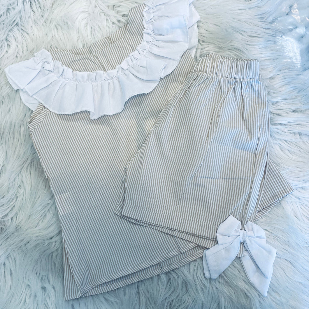 Girls Beige Pinstripe Co-Ord