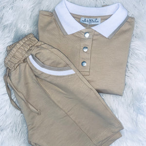 Boys beige polo shirt & short set