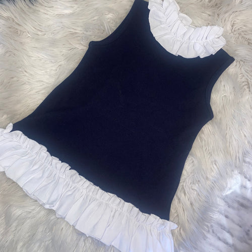 Girls navy & white ruffle dress