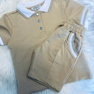 Boys beige polo shirt & short set