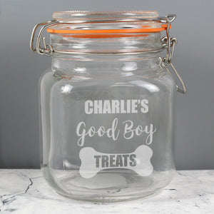 Personalised Good Boy Treats Glass Kilner Jar