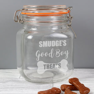 Personalised Good Boy Treats Glass Kilner Jar