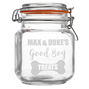 Personalised Good Boy Treats Glass Kilner Jar