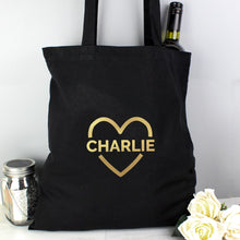 Personalised Gold Heart Black Cotton Bag