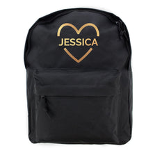 Personalised Gold Heart Black Backpack