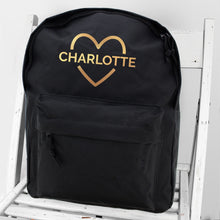 Personalised Gold Heart Black Backpack