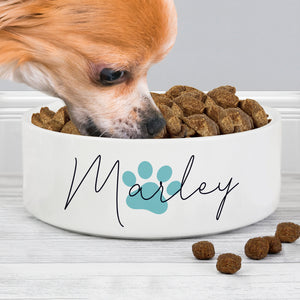 Personalised Blue Pawprint Name 14cm Medium Pet Bowl