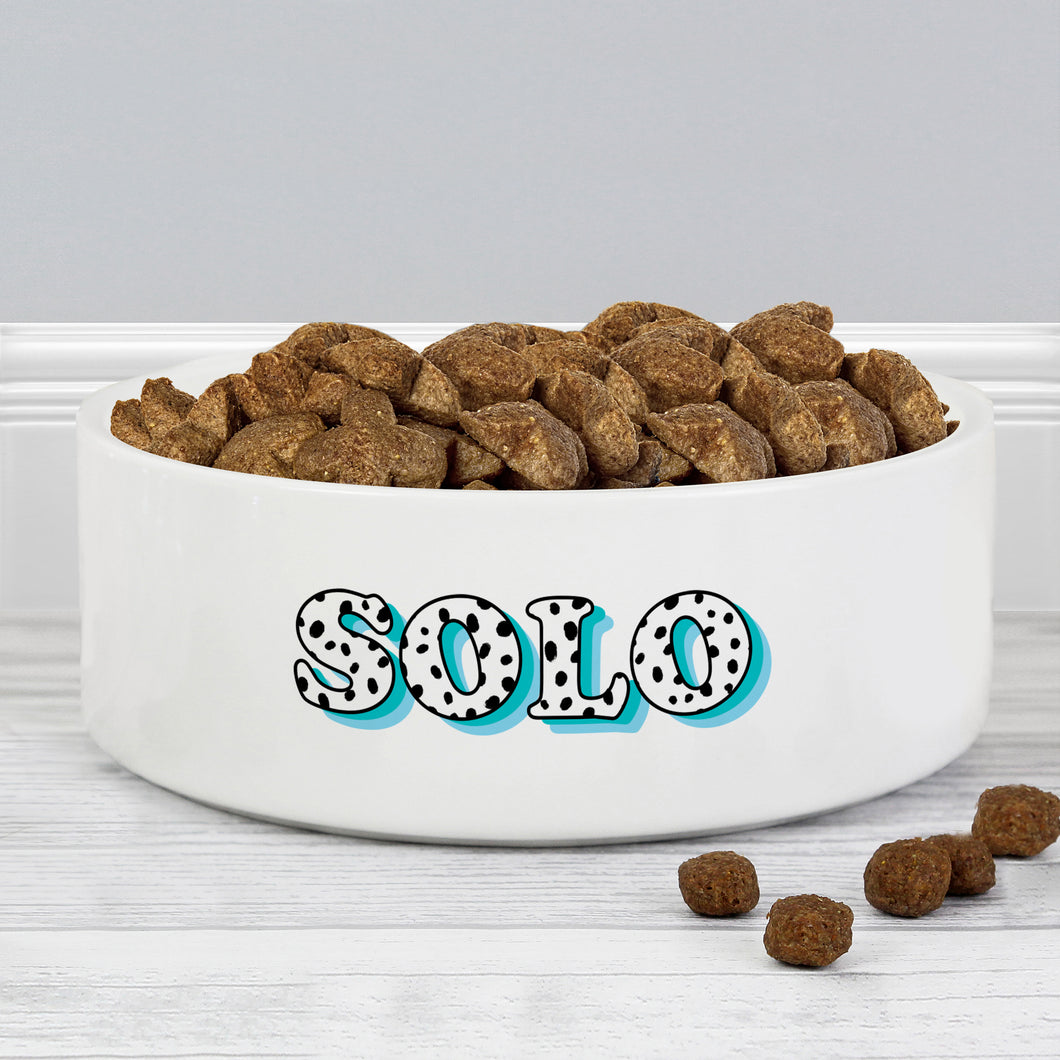 Personalised Blue Spots Name 14cm Medium Pet Bowl