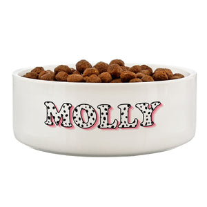 Personalised Pink Spots Name 14cm Medium Pet Bowl