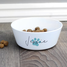 Personalised Blue Pawprint Plastic Cat Bowl