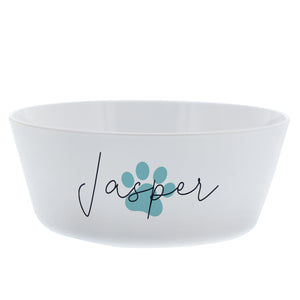 Personalised Blue Pawprint Plastic Cat Bowl