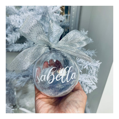 Personalised Christmas Bauble with feathers and glitter