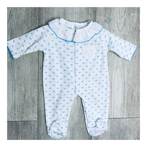 Boys baby blue crown baby grow