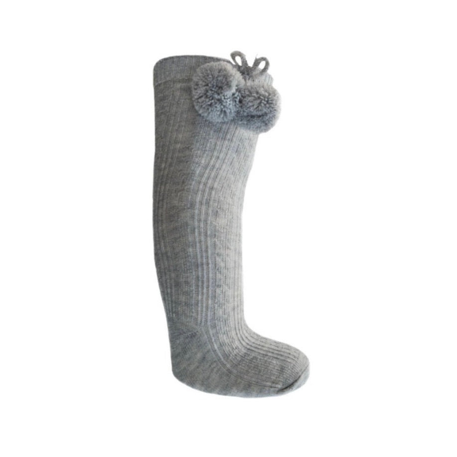 Grey knee high Pom Pom sock